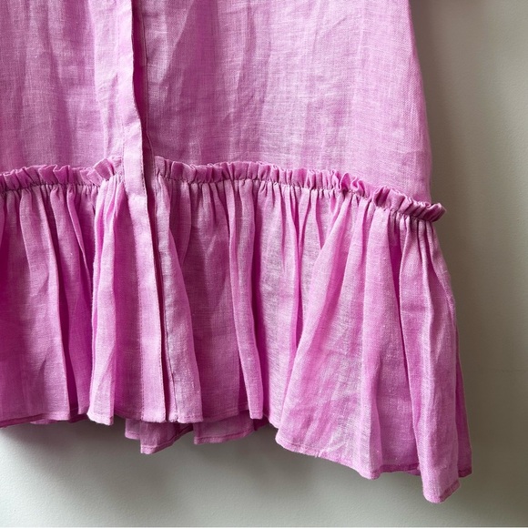 ELEVEN March 11 Pink Linen Embroidered drop waist tassel Tunic Dress - Picture 9 of 12